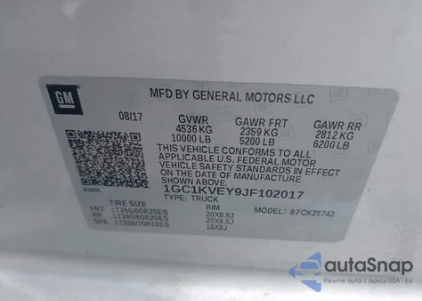 2018 Chevrolet Silverado 2500Hd Lt из США, поврежденный, VIN 1GC1KVEY9JF102017